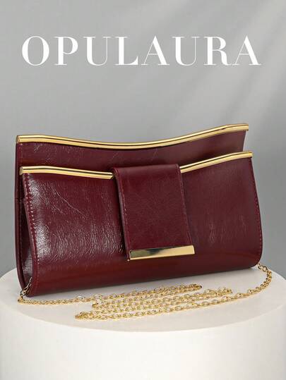 OpulAura Women's Evening Clutch, Burgundy PU Leather Handbag - Women's Elegant Chain Shoulder Strap Handbag, Suitable For Casual Or Formal Occasions, Evening Crossbody Bag | Modern Clutch | Magnetic Closure Pouch