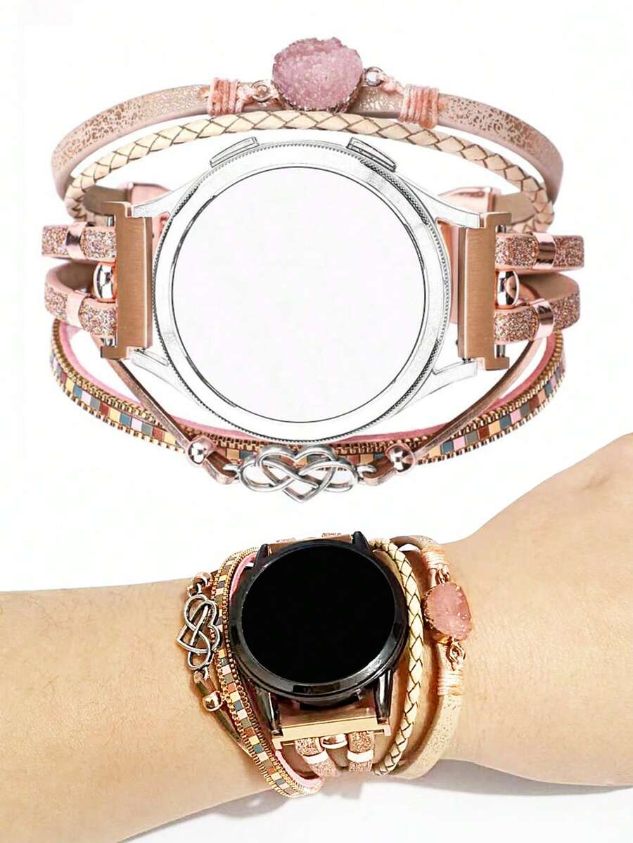 波西米亚风真皮表带，兼容三星 Galaxy Watch 7/6/5 40mm/44mm、Watch 6 Classic 42mm/46mm/43mm/47mm、Galaxy Watch 5 Pro/Active 2，手工多层 PU 皮革表带，20mm/22mm 宽度可选。 - 彩色 - 查看 1