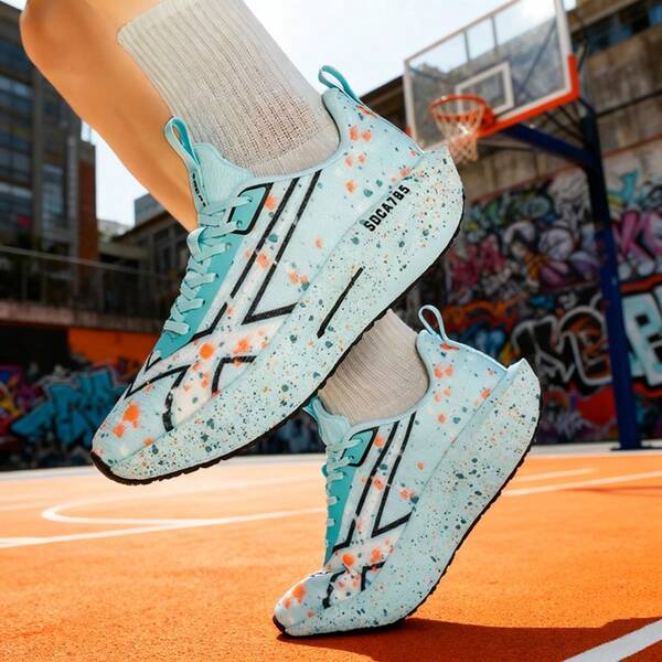 أحذية رياضية كاجوال للجنسين بنمط هندسي، رباط للربط، تنفس عالي، امتصاص صدمات، قاعدة MD، مناسبة للجيم والرياضة والطلاب لجميع المواسم