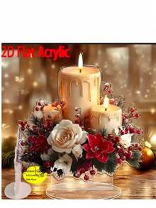2D Acrylic Crystal Christmas Candle With Light Catcher Base - Ideal For Home, Office And Bookstore Decor | Stunning Holiday Tabletop Display | Perfect Christmas Gift