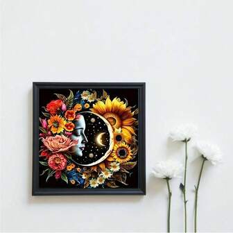 1 set DIY diamantmålningssats, 5D mosaik rund diamant syntetisk diamant måneblomma diamantmålning