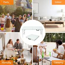 Mesa plegable portátil de 125 de alta resistencia con asa, mesa plegable de altura ajustable, mesa multifuncional plegable para camping, picnic, fiestas en interiores/exteriores, capacidad de peso 135 kg (amarillo claro) - Blanco + Hierro + Plástico - Ver 7