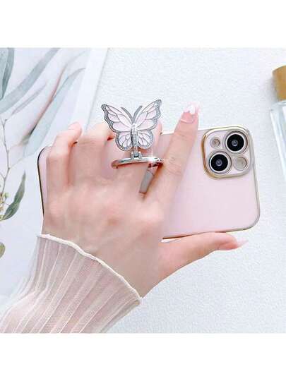 Butterfly-Shaped Smartphone Ring Grip Stand - 360-Degree Rotation Metal Finger Phone Stand, Compatible With IPhone & Android Phones,Nail Supplies