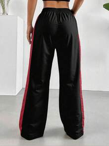 Pantaloni elastici cu talie și cordon, casual pentru femei, potriviți pentru sporturi și timp liber de toamnă și iarnă - roșu - Vizualizare 8