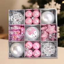 35Pcs Multi Colored Plastic Christmas Pendant Set Creative Plastic Decorative Ball Christmas Tree Hanging Decoration - 粉色 - 查看 5