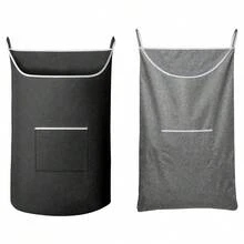 1/2pcs Hanging Laundry Basket Bag, With 2 Different Hooks Portable Hanging Bathroom Laundry Storage Bag, Large Oxford Cloth Size, Suitable For Home Student Dorm (Black/Gray) - Multicolor - View 12