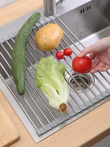 1个不锈钢水槽沥水架，可折叠卷起设计，蔬菜清洗篮，厨房水槽收纳沥水架，可重复使用，厨房沥水架，家用厨具，蔬菜水果清洗架，烹饪用具，厨房小工具，厨房配件，返校宿舍必备用品，卷起设计方便收纳，圣诞派对准备和感恩节礼物，厨房用品，厨房配件，厨房工具 - 彩色 - 查看 9
