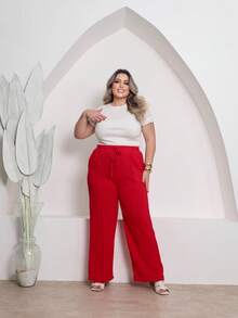 Duna Plus Size Wide-Leg Pants - 紅色 - 查看 1