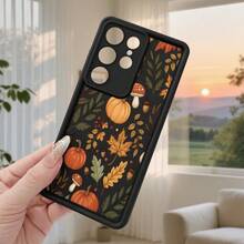 Una funda de teléfono negra con ranuras, creativa y de moda, con diseño de calabaza y hojas, adecuada para Samsung Galaxy S25 Ultra S25 Plus S25 S24 Ultra S24 Plus S24 FE S24 S23 Ultra S23 Plus S23 FE S23 S22 Ultra S22 Plus S22 S21 Ultra S21 Plus S21 S21 FE S20 Ultra S20 Plus S20 S20 FE A55 A54 A53 A52 A34 A25 A14 A135G A134G, perfecta como regalo para familiares y amigos. - Colores mixtos - Ver 5