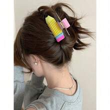 1pc Large 9cm/3.54in Pencil Shaped Personalized Interesting Hair Clip, Fashionable Versatile High-End Elegant Elegant Hair Accessory Suitable For Daily Outing, Leisure, Party, Commute, Vacation, Bun, Hairstyle, Face Washing, Makeup, Outfit Matching, Cat Ears, Hair Accessories, Hair Claw, Claw Clips, Hair Clutch, Hair Jaw Clip, School Stuff, College - 彩色 - 查看 3