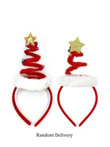 Tiara de Natal Fofa com Design de Estrelas, Árvore de Natal Espiral com Elementos Cartoon, Estampas, Decoração de Primavera, Tiara de Natal Adequada para Festa e Decoração de Feriado, Acessórios de Cabelo