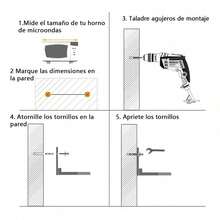 Soporte para Microondas, Repisa para Microondas de Acero Inoxidable, Montaje en Pared y Plegable Sin Ocupar Espacio - Plateado - Ver 9