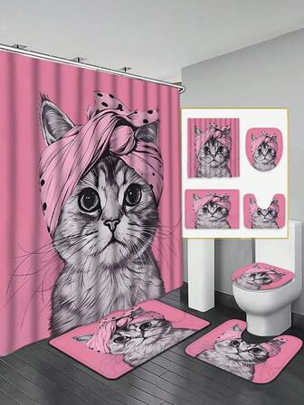别致的猫咪印花防水淋浴房，带 12 个挂钩 - 耐用涤纶，可机洗，非常适合浴室装饰，71X71 英寸圣诞装饰