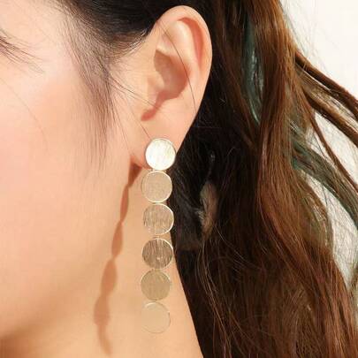 1 Pair Fashionable Elegant Gold Pendant Earrings - Stainless Steel Earring Hooks, Suitable For Party And Casual Wear