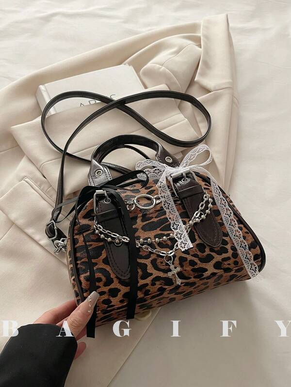 Nuova borsa a spalla con decorazione in stampa leopardata, adatta per feste, uscite, vacanze, shopping e uso quotidiano, può contenere monete, telefoni, adatta anche come borsa da lavoro per impiegati, studenti universitari e lavoratori d'ufficio, elegante borsa da donna