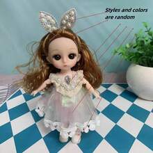 New 6.3inch Fashion Girl Doll 1/8 BJD Doll Cute Madeup Movable Jointed Nude Body OB11 Kawaii Cartoon Animation 3D Real Eye Comic FaceKawaii Doll Costume Party Gift Fashion Beautiful Gauze Dress Doll