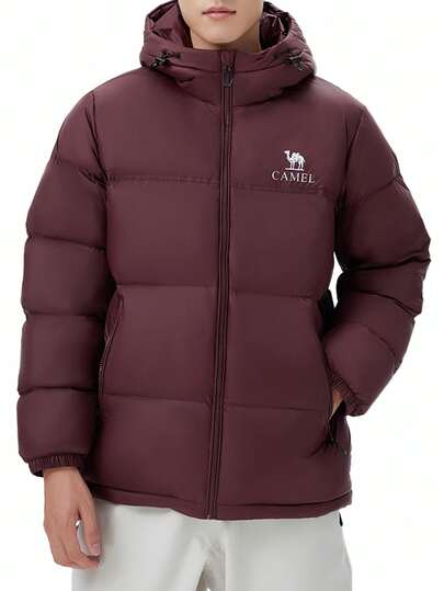 CAMEL CROWN Kurtka puchowa outdoorowa, unisex w stylu jesienno-zimowym, ciepła, puchowa kurtka z kapturem i wysokim stanem, nieprzepuszczająca puchu