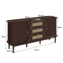 Buffet, Rattan Drawers, Drawers With Sliding Doors, Adjustable Shelves And Round Top. - Brown - View 5