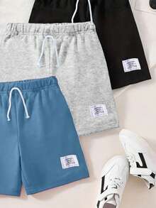 Bộ 3 quần short thể thao thường ngày màu trơn dành cho bé trai, thích hợp cho các hoạt động mùa hè, đạp xe, chạy bộ và mặc hàng ngày. - Nhiều màu - Xem 4