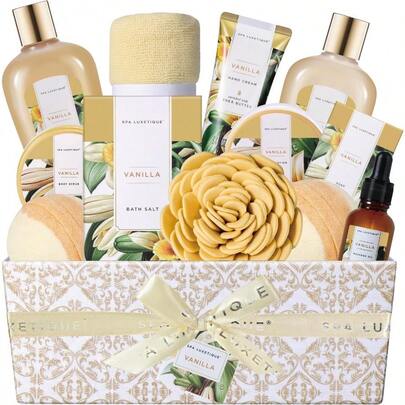 Gifts For Mum Birthday Gifts For Women Spa Gift Basket Luxury 12 Pcs Bath Gift Box Relaxing At Home Bath Set Scented With Vanilla Includes Bath Salts Bath Bombs Body Scrub Best Spa Gift For Women Mothers Day Gift Christmas.