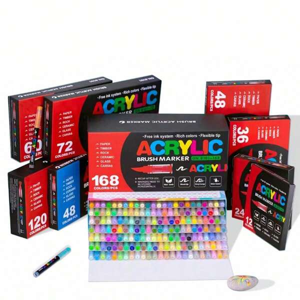 12/24/36/48/60 Farben Direktflüssig Professionelle Kunst Acrylmarker Set Mehrzweck Kunstmarker zum Zeichnen und Malen auf Holz, Glas, Metall, Stein, Kunststoff DIY Graffiti Geschenke zu Schulbeginn, Weihnachten, Halloween und Neujahr