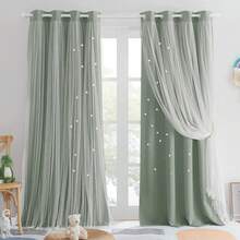 2-Pack Romantic Blackout Star-Shaped Openwork Double-Layer Rod-Pocket Curtain Set - 39.37*78.74in Modern French-Style Curtains For Home, Hotel, Cottage, Living Room, Bedroom Decor, 100% Polyester, High Blackout Rate (70-90%) - màu xanh lá - Xem 2