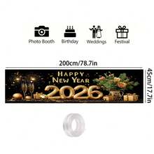 2026 New Year's Eve Party Decoration Set Background Cloth - "Happy New Year" Banner Door Curtain Installation - Home Decoration, Wedding Birthday Party Decoration - Easy To Hang Polyester Fiber Background Cloth, Suitable For Family New Year's Eve Celebration And New Year Holiday Design, Your Perfect Choice - Multicolor - View 8