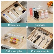 「5/7/14/18/24/26 Pc Clear Plastic Drawer Organizer Set - Durable PP Material」4 Sizes In Drawer Trays For Bathroom, Office, Kitchen Cabinet & Vanity Organizers, Desk Bins For Jewelry, Cosmetic, Utensil PP Construction For Back To School/Dormitory Storage & Festive Gift Ideas - 透明5pc抽屜收納盒 - 查看 5