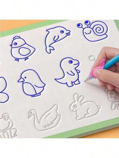 1pc Reusable 3D Groove Magic Drawing Book, Suitable For Learning Numbers And Letters, Developing Drawing Skills, Practicing Writing, Magic Practice Copybook Set, Math Workbook - Educational Handwriting Practice Kit, Christmas, Halloween Gift (Cover Color & Pattern Random)