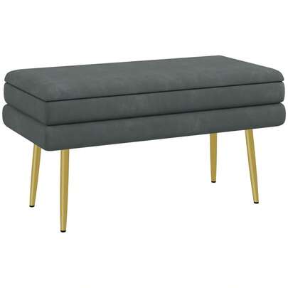 HOMCOM Storage Ottoman With Gray Velvet Look, Nightstand Ottoman With Steel Legs, Shoe Bench For Living Room And Bedroom, 79.5x37.5x43cm