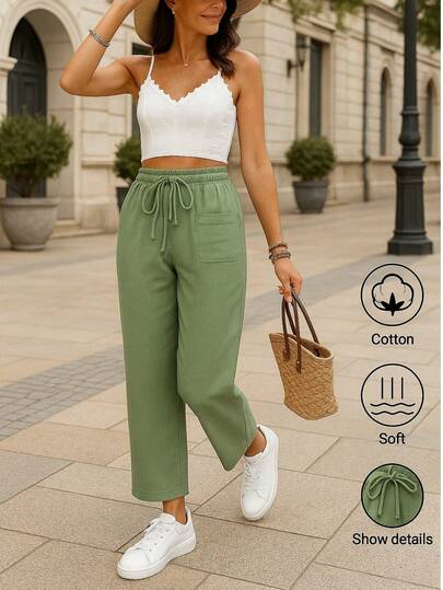Pantalón Pierna Ancha de Lino con Cordón Ajustable.