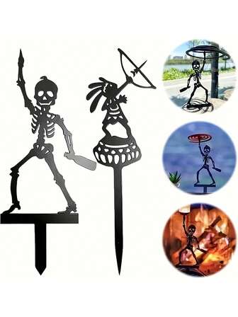 【金属弓箭架】便携式金属骷髅弓箭架 | 1个户外露营蚊香架，万圣节装饰，铁艺雕塑，适用于庭院或花园