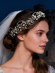 Pente de cabelo de noiva com pérolas artificiais e strass (1 peça), acessório de cabelo artesanal simples e versátil para mulheres, ideal para o Dia dos Namorados e casamentos. - Prata - Ver 5