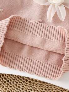 2pcs Girls Autumn/Winter Sweater Set, Floral 3D Embellished Sweater & Leggings, Outfit For Outings, Holidays, Birthday Gift - Pink - View 5