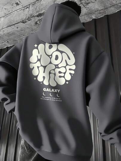 Sudadera con capucha casual de calle para hombres, con estampado de estrella y eslogan, bolsillo, cordón, adecuada para primavera y otoño, de vuelta a la escuela