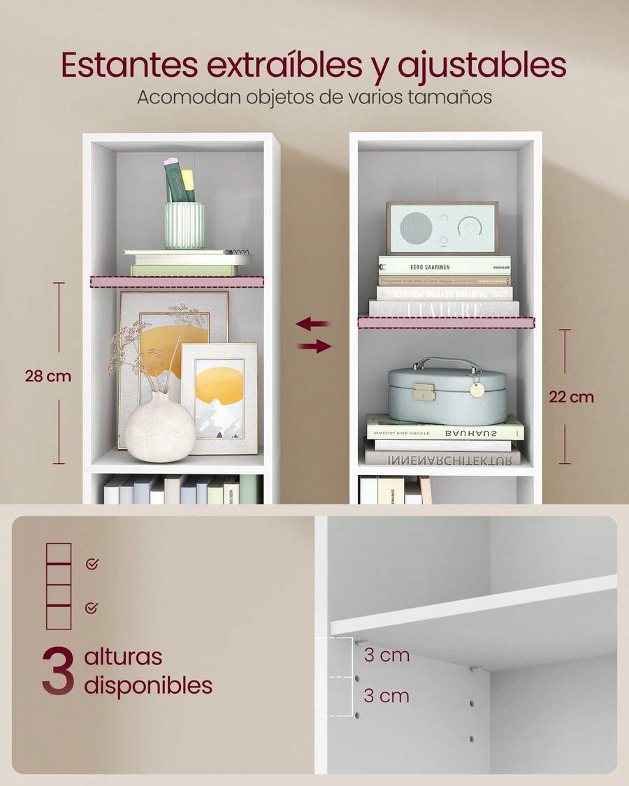 VASAGLE Librería, Estantería de 4 Niveles, Compartimentos Abiertos, 24 x 30 x 106 cm, para Sala de Estar, Estudio, Dormitorio, Blanco Nube - Blanco - Ver 1