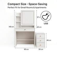 Dressing Table With Sliding LED Mirror And Light, Dressing Station Set With Movable Drawers, And Open Shelves, Bedroom Or Bathroom Dressing Table, Christmas Gift - Trắng (có tủ đầu giường) - Xem 9