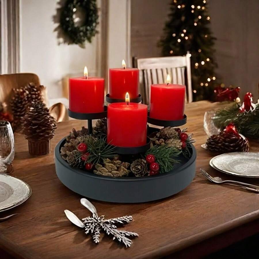 Black Iron Candle Holder Tray, Suitable For Restaurant, Bedroom, Christmas, Halloween, Housewarming And Other Holiday Home Decor (Candles Not Included) - Black - View 1
