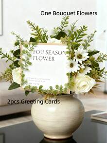 Faux Rose Bouquet With 2 Random Greeting Cards, Sophisticated Gift Set Of Faux Roses & Greeting Card - Timeless Artificial Flowers For Home Decor, Heartfelt Romantic Gifts & Unique Wedding Favors!" - Multicolor - View 11