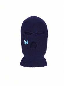 1pc Autumn/Winter Unisex Elastic Butterfly Hole Knit Hat, Warm Ski Mask Balaclava Cap, Fashion Street Hip Hop Beanie With Fabric Label, Y2K Warm Ski Mask Men Women Clothing Winter
