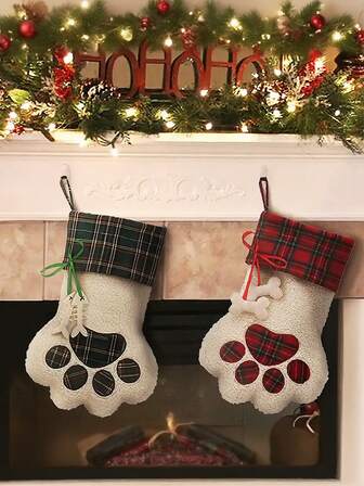 1 Pc Christmas Decoration Christmas Stockings, Suitable For Family, Christmas, Festival Christmas Decoration Gifts, Christmas Stockings, Pets, Dog Paw Stockings, Christmas Decorations