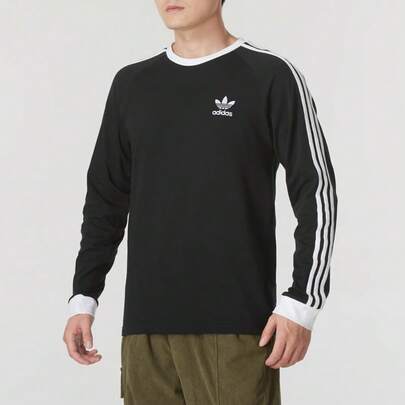 Adidas Originals Camiseta de manga larga con cuello redondo, estilo retro deportivo informal de invierno 2025 para hombre IA4877