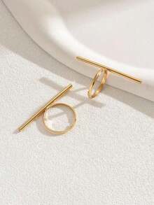 2pcs European & American Style Minimalist Stainless Steel Rings For Ladies' Casual & Fashionable Street Charm - 金子 - 查看 2