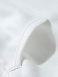 男士休闲时尚百搭日常通勤简约标语印花袋鼠口袋抽绳连帽衫，秋冬款 - 白色 - 查看 4