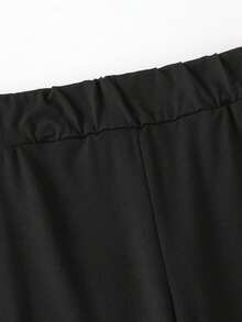 2件套少女蝴蝶结印花短袖T恤和喇叭裤套装，春夏款 - 黑色 - 查看 10