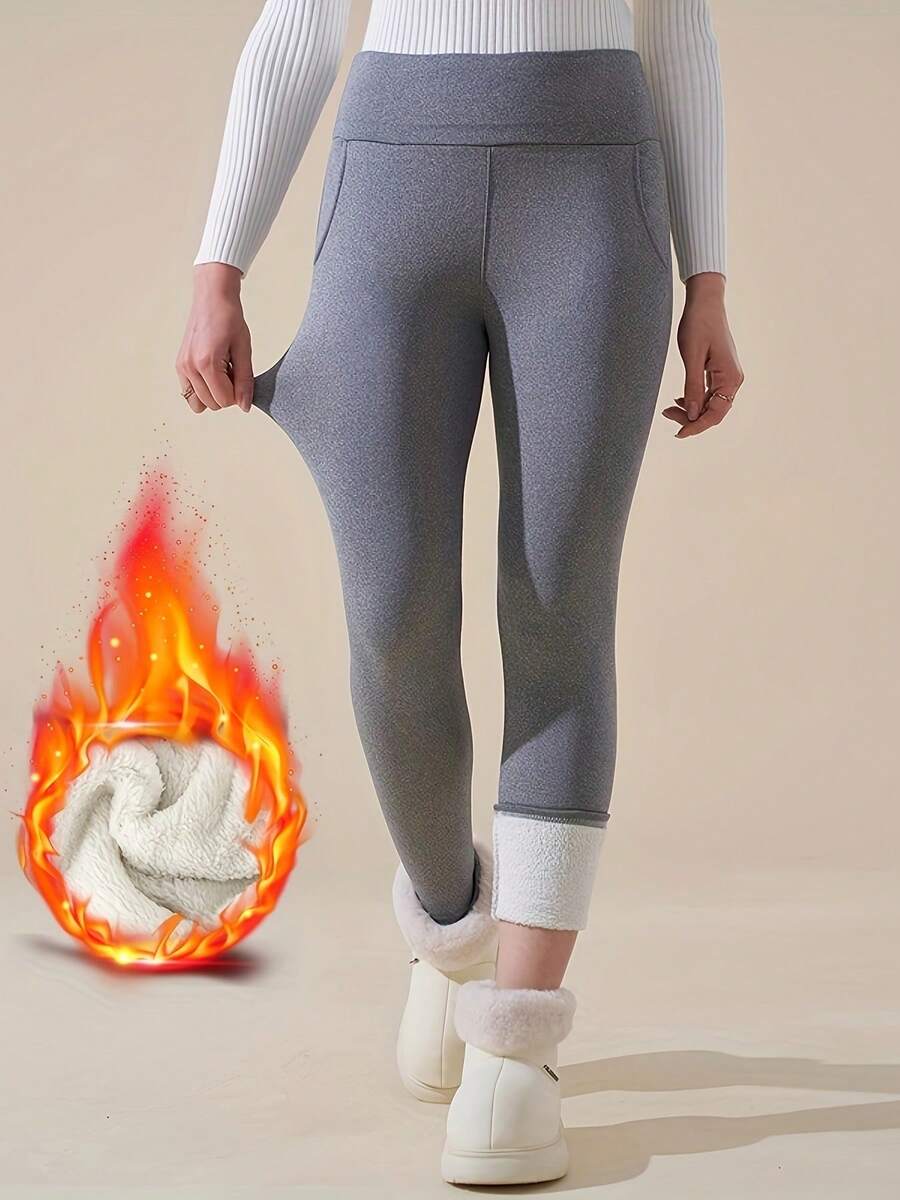 Women'S High-Elasticity Yoga Leggings - Solid Color, Tight-Fit, High-Warmth, Ideal For Running, Fitness & Outdoor Activities, Warmth Enhancing Fabric, Warmth Enhancing Leggings | Highelasticity Fabric | Smooth Texture Leggings - 灰色 - 查看 1