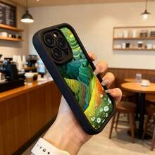 Cubierta de teléfono con diseño de paisaje natural verde y amarillo con flores silvestres para iPhone 14 Pro Max funda protectora estilo arte moderno para uso diario en cafeterías y exteriores Aplicable a los teléfonos de la serie Apple y Galaxy - Blanco - Ver 6