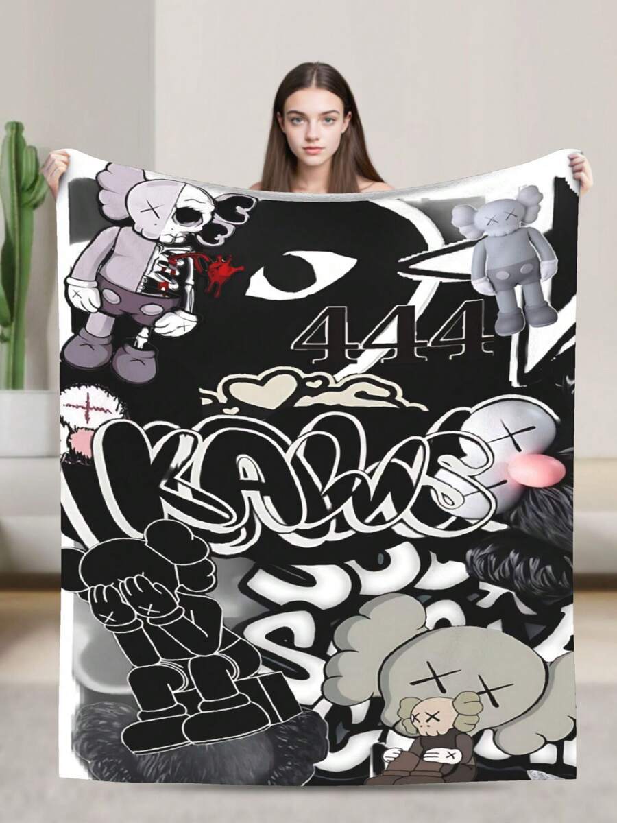 Kawss Kawaii Kaw Blanket Cozy Anime Gift Blanket - Premium Flannel Throw For Fans, Soft Cartoon Print For Sofa, Bed, Camping & Travel, Great Christmas Birthday Present - Black - View 1