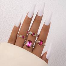 Cross-Border Luxury Accessories Geometric Gemstone Ring Colorful Inlaid Diamond Four-Piece Ring Set - 23643-xanh - Xem 3