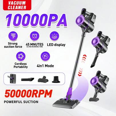 Cordless 2-In-1 Vacuum & Mop With LED Display, 10000PA Strong Suction (50000RPM High-Speed Motor), Brushless Motor, Lightweight Handheld Vacuum Cleaner For Floors, Carpets, Pet Hair - USB-C Charging, Portable Vacuum Cleaner, Home Cleaning Tool, Modern Appliance, Durable Structure